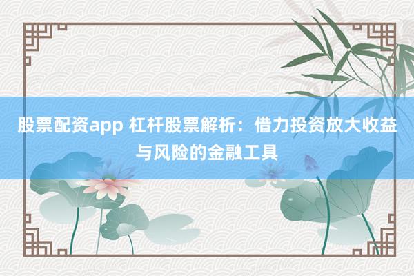 股票配资app 杠杆股票解析:借力投资放大收益与风险的金融工具