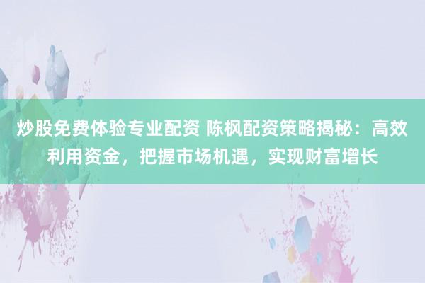炒股免费体验专业配资 陈枫配资策略揭秘:高效利用资金,把握市场机遇,实现财富增长