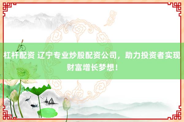 杠杆配资 辽宁专业炒股配资公司，助力投资者实现财富增长梦想！