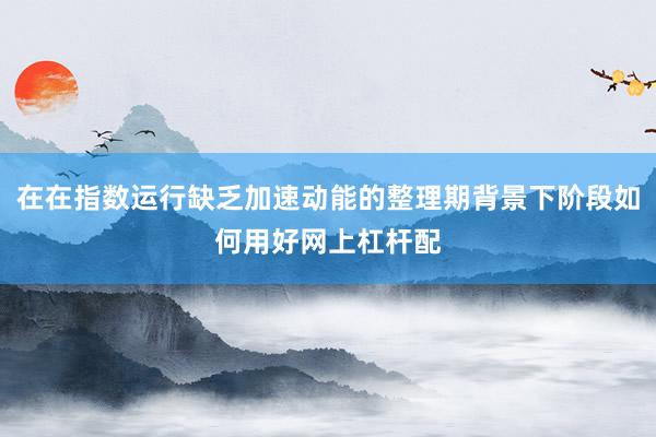 在在指数运行缺乏加速动能的整理期背景下阶段如何用好网上杠杆配
