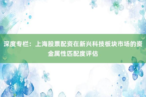 深度专栏：上海股票配资在新兴科技板块市场的资金属性匹配度评估