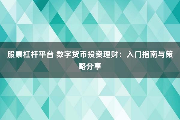 股票杠杆平台 数字货币投资理财：入门指南与策略分享