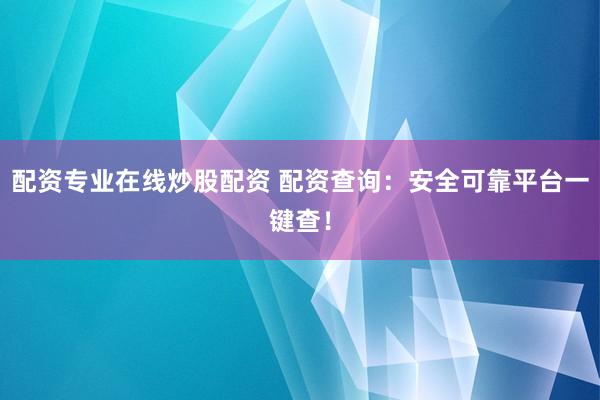配资专业在线炒股配资 配资查询:安全可靠平台一键查!
